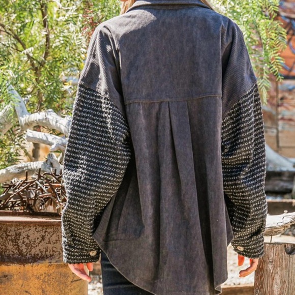 031 Cozy Corduroy Pockets Button Down Denim Jacket Shacket - Picture 5 of 12